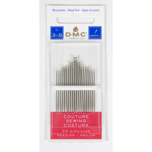 Agulha DMC de costura com ponta, 12 cartelas com 20, 3-9